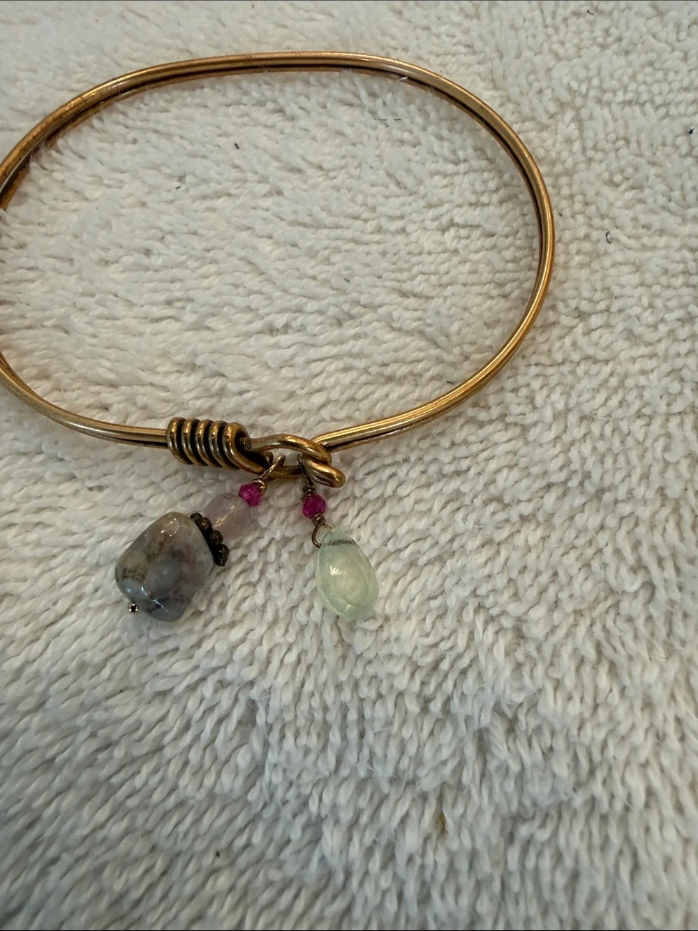 Handcrafted Brass Bracelet w/Green Crystal Stones & Semi-Precious Stone Earrings